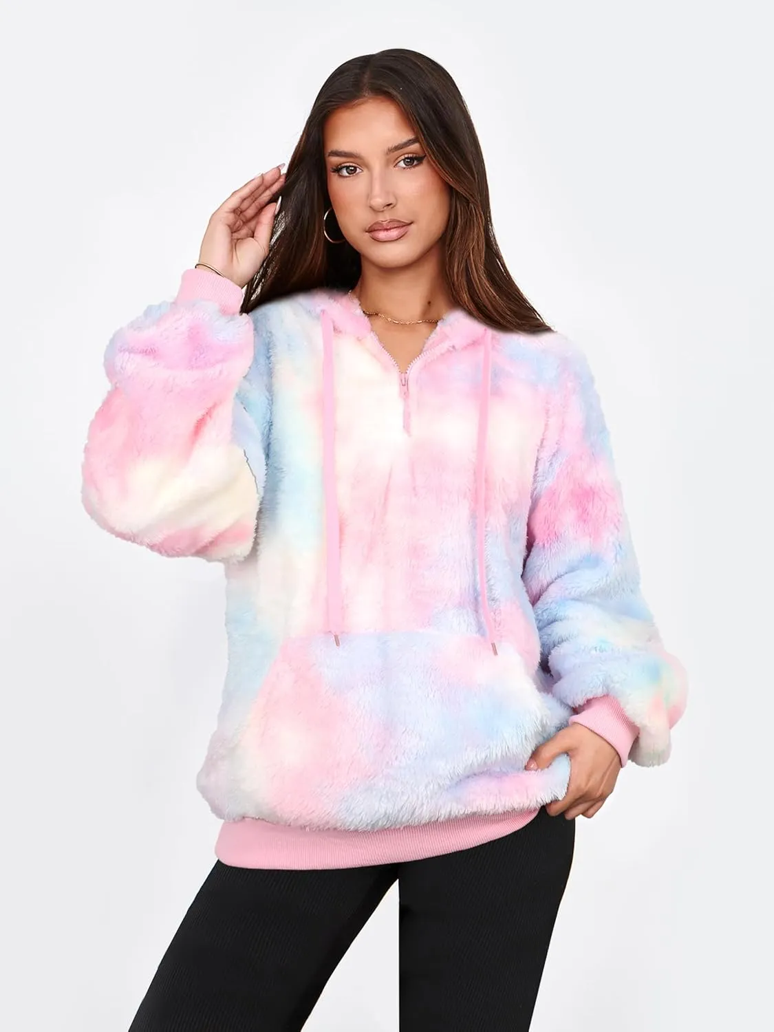 NIeyook Sherpa Fleece Hoodies for Women Fuzzy Oversized Zip up Hoodie with Pockets Casual Pullover Hooded Sweatshirt