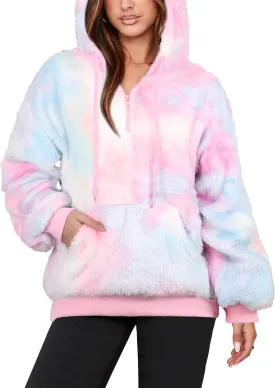 NIeyook Sherpa Fleece Hoodies for Women Fuzzy Oversized Zip up Hoodie with Pockets Casual Pullover Hooded Sweatshirt