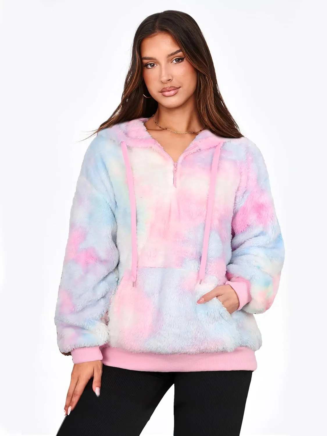 NIeyook Sherpa Fleece Hoodies for Women Fuzzy Oversized Zip up Hoodie with Pockets Casual Pullover Hooded Sweatshirt
