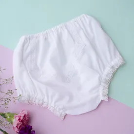 Organic Cotton Baby Bloomers Underwear | Lace Diaper Cover | White