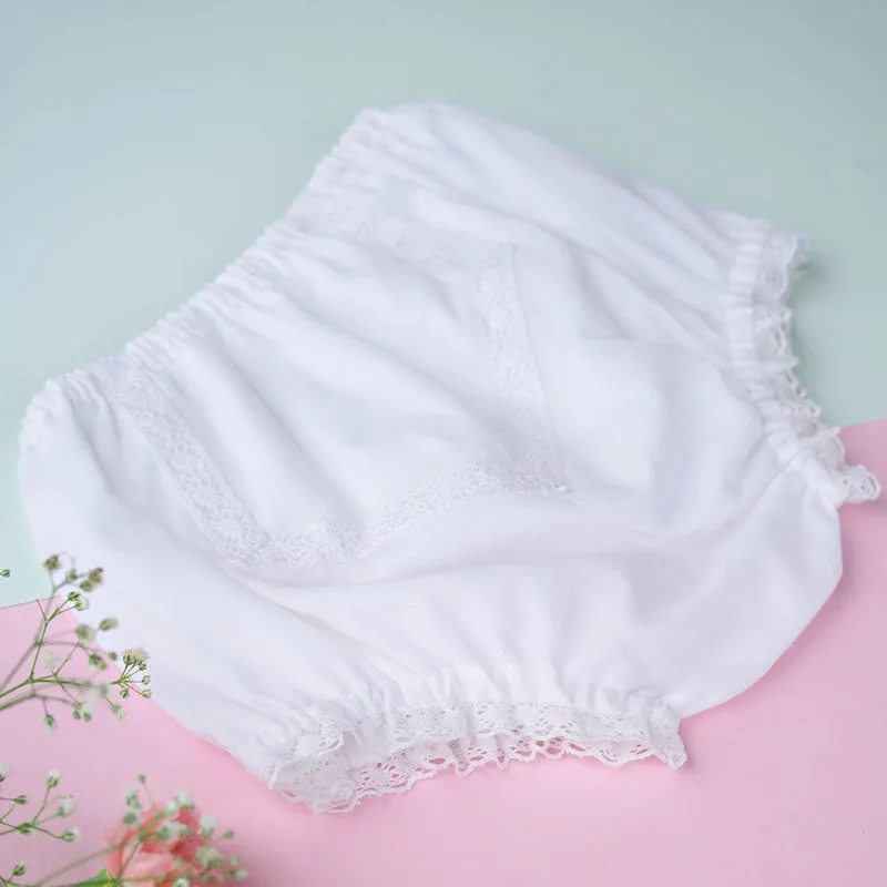 Organic Cotton Baby Bloomers Underwear | Lace Diaper Cover | White