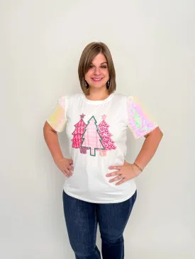 Pink Trees Short Sparkle Sleeve Top