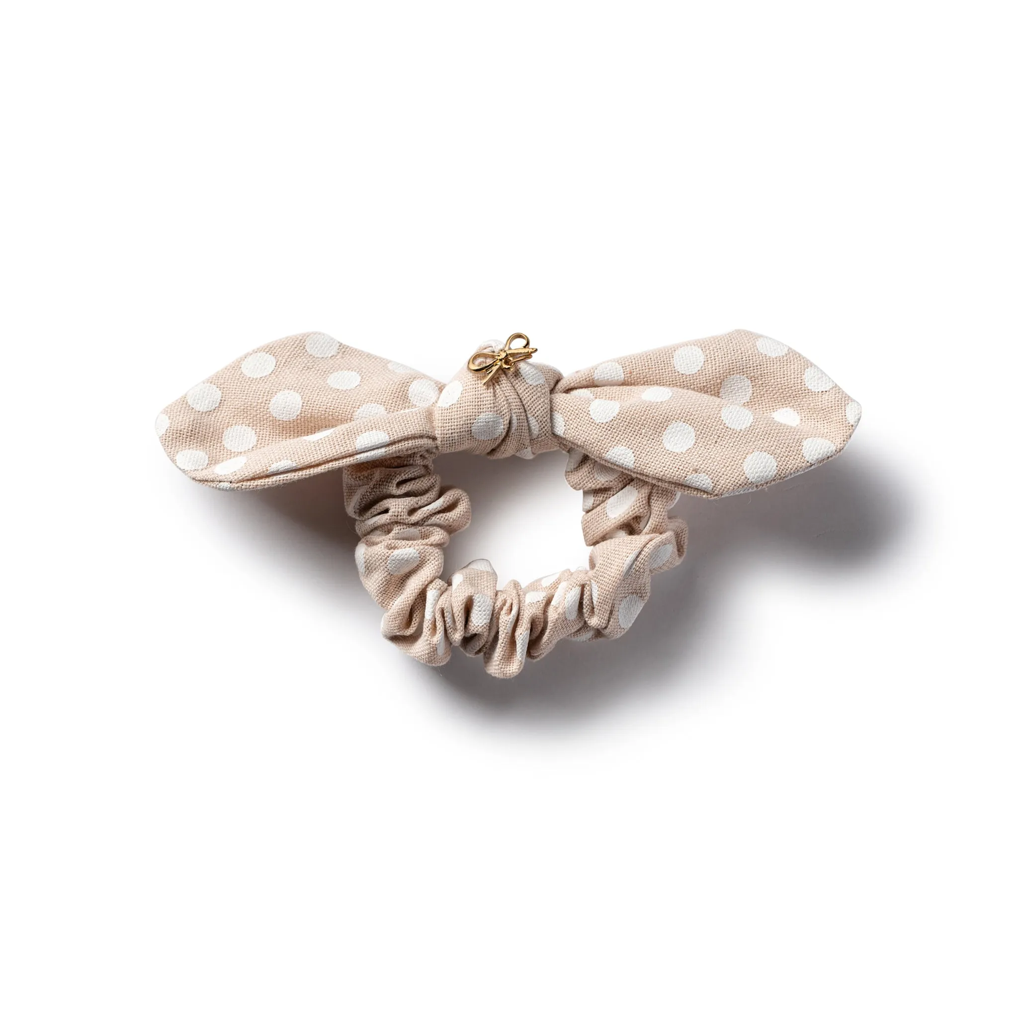 Polka dot bow scrunchie - Linen