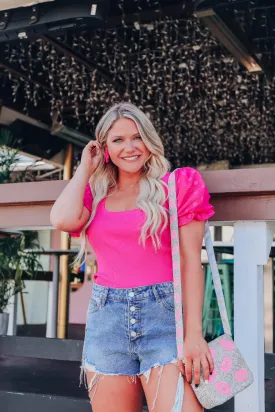 Polka Dot Puff Sleeve Top - Pink