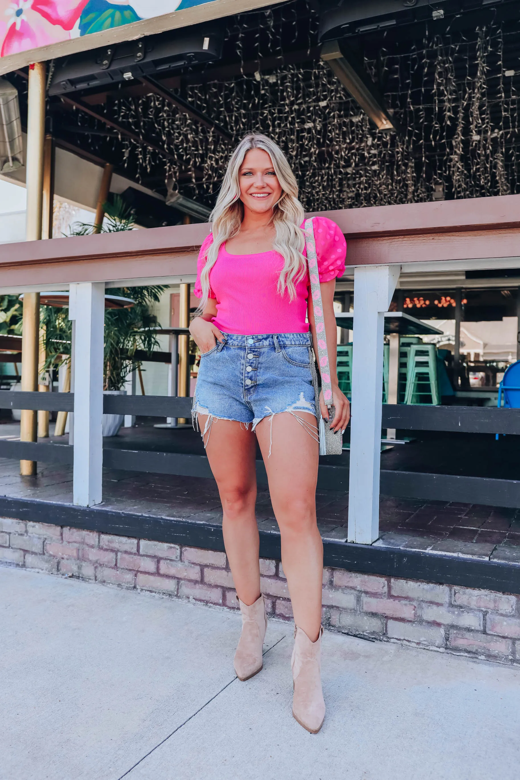 Polka Dot Puff Sleeve Top - Pink