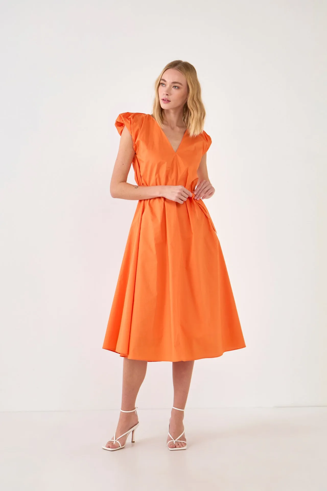 Puffy Sleeve Midi Dress