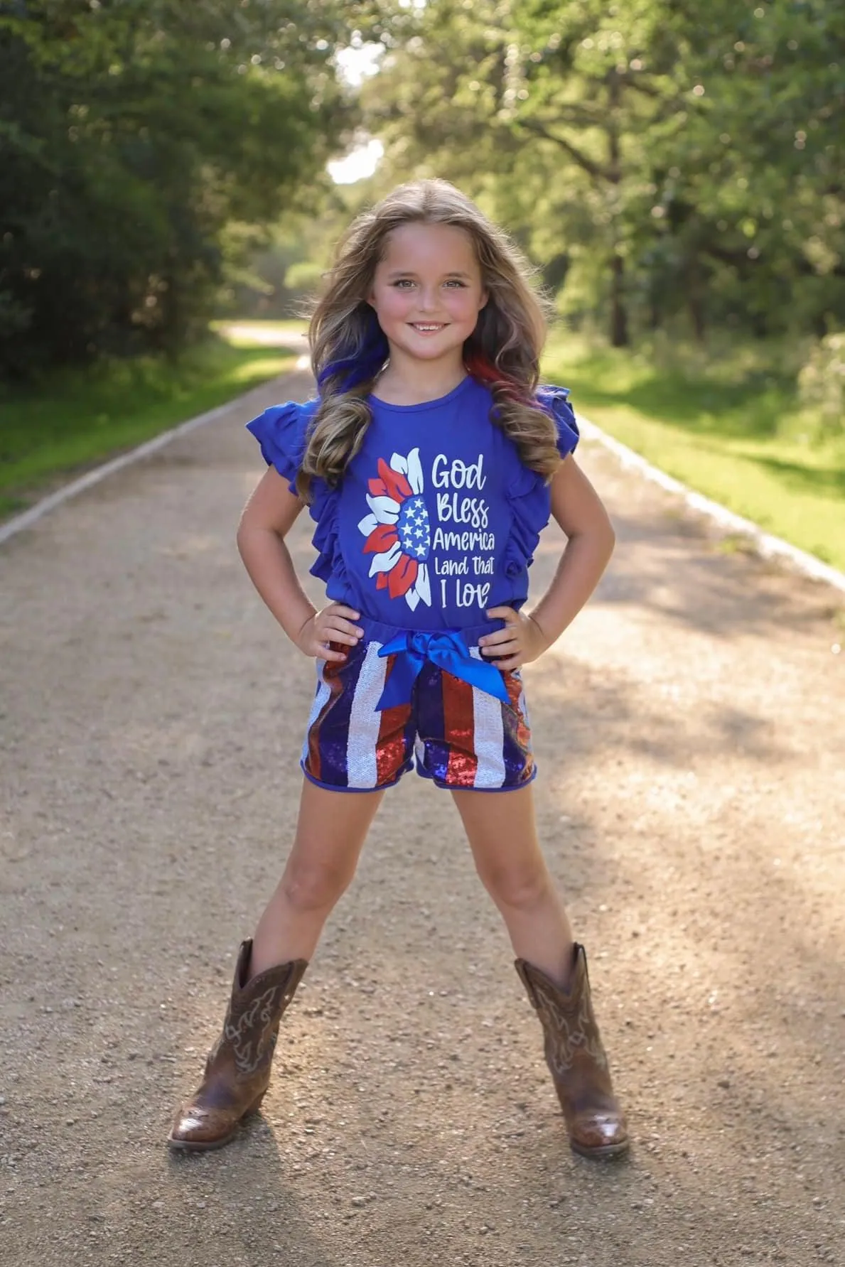 "God Bless America" Sunflower Sequin Short Set