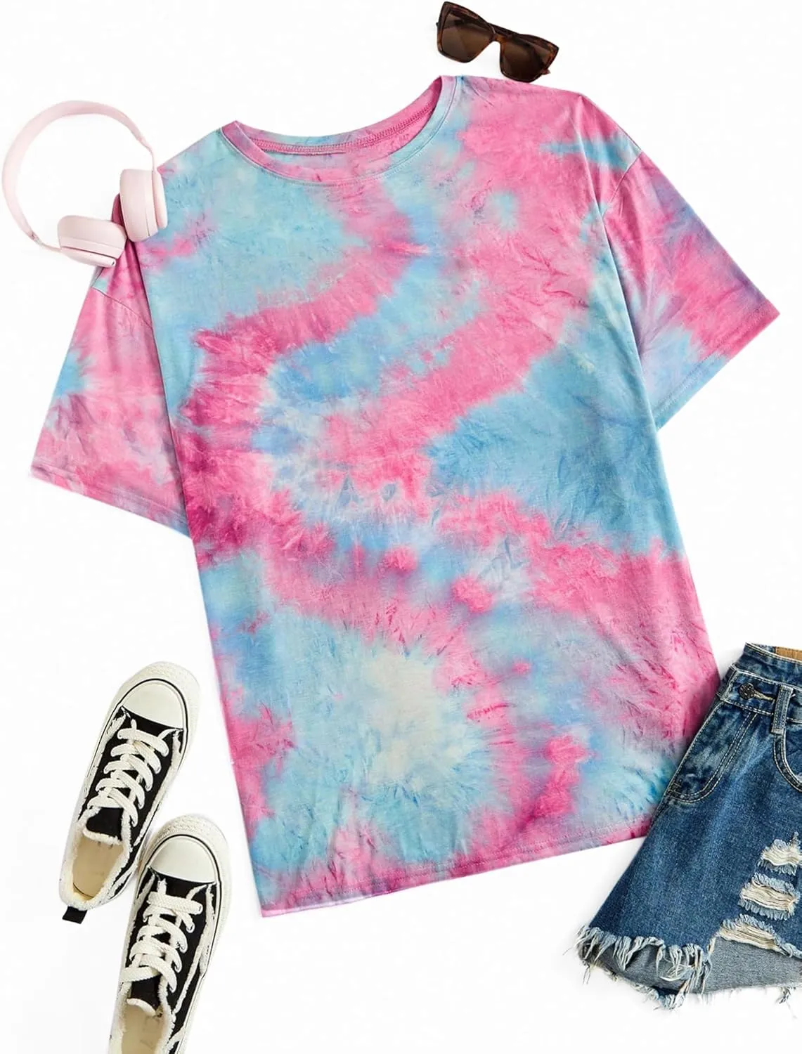 Remidoo Women's Casual Crewneck Short Sleeve Tie Dye Oversized T Shirt Graphic Tee Top