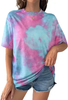 Remidoo Women's Casual Crewneck Short Sleeve Tie Dye Oversized T Shirt Graphic Tee Top