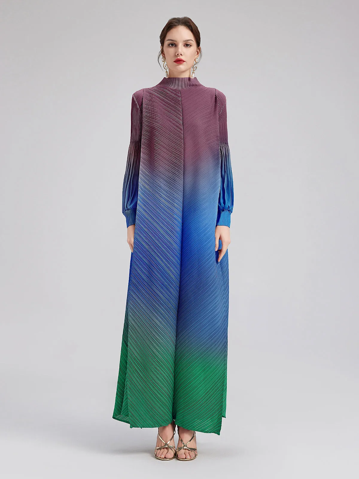 Romantic Gradient Pleated Architectural Dress