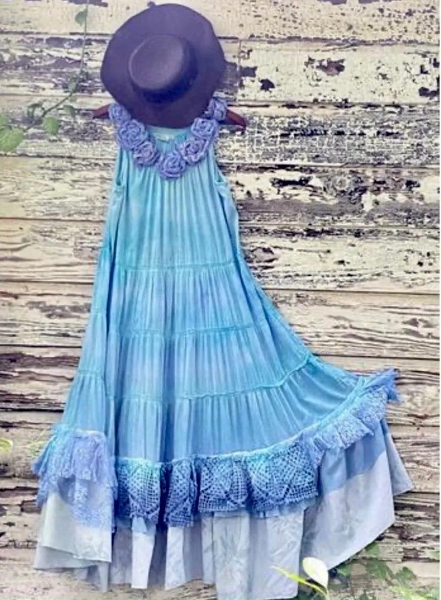 Round Rosette Neck Sleeveless Summer Maxi Dress