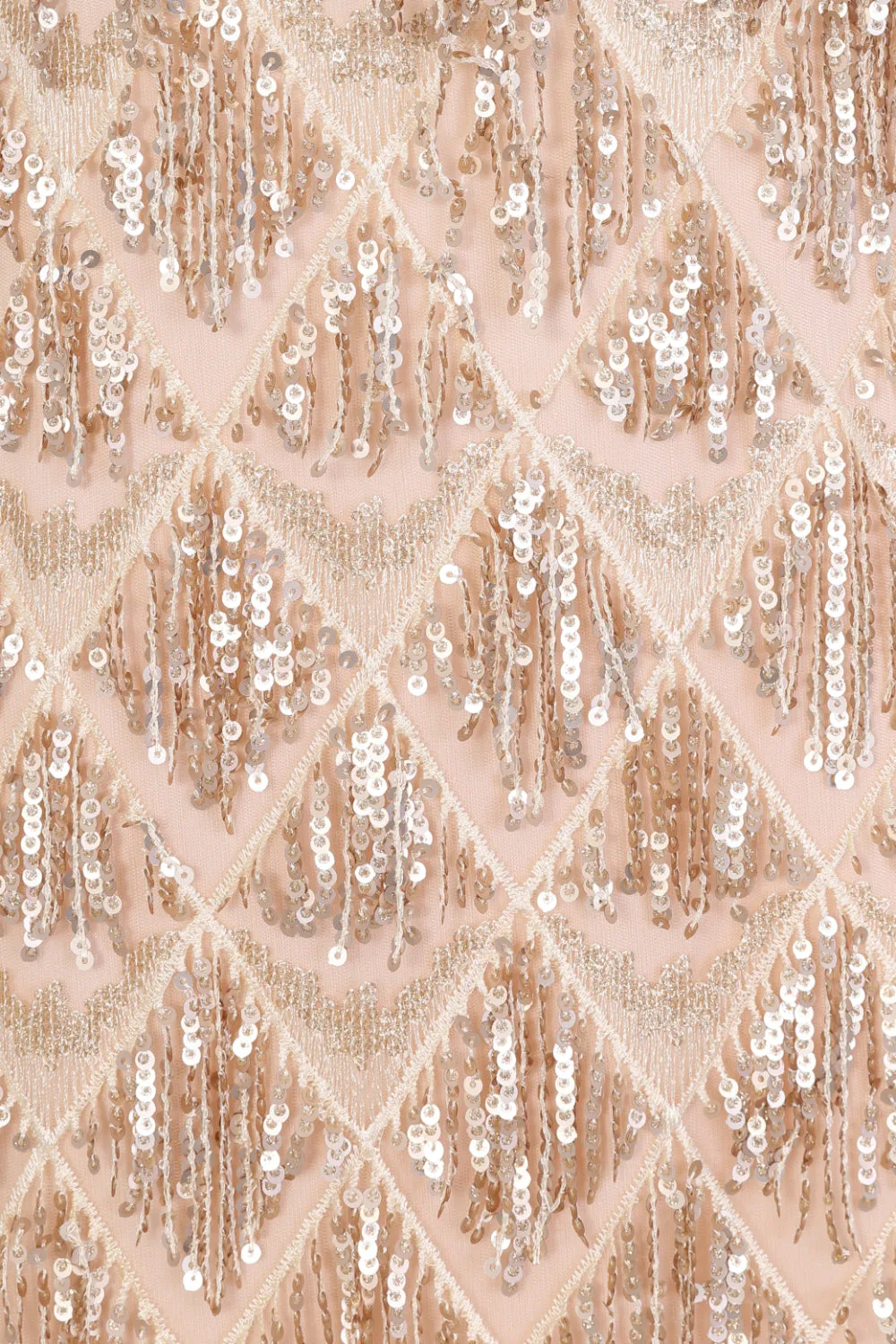 Serenity Gold Nude Ombre Sequin Tassel Fringe Backless Mermaid Dress