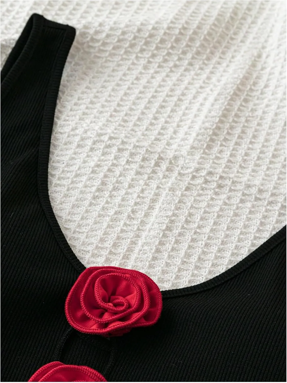 SHENHE Women's Ribbed Knit Cut Out Flower Rosette Top V Neck Sexy Fitted Tank Top