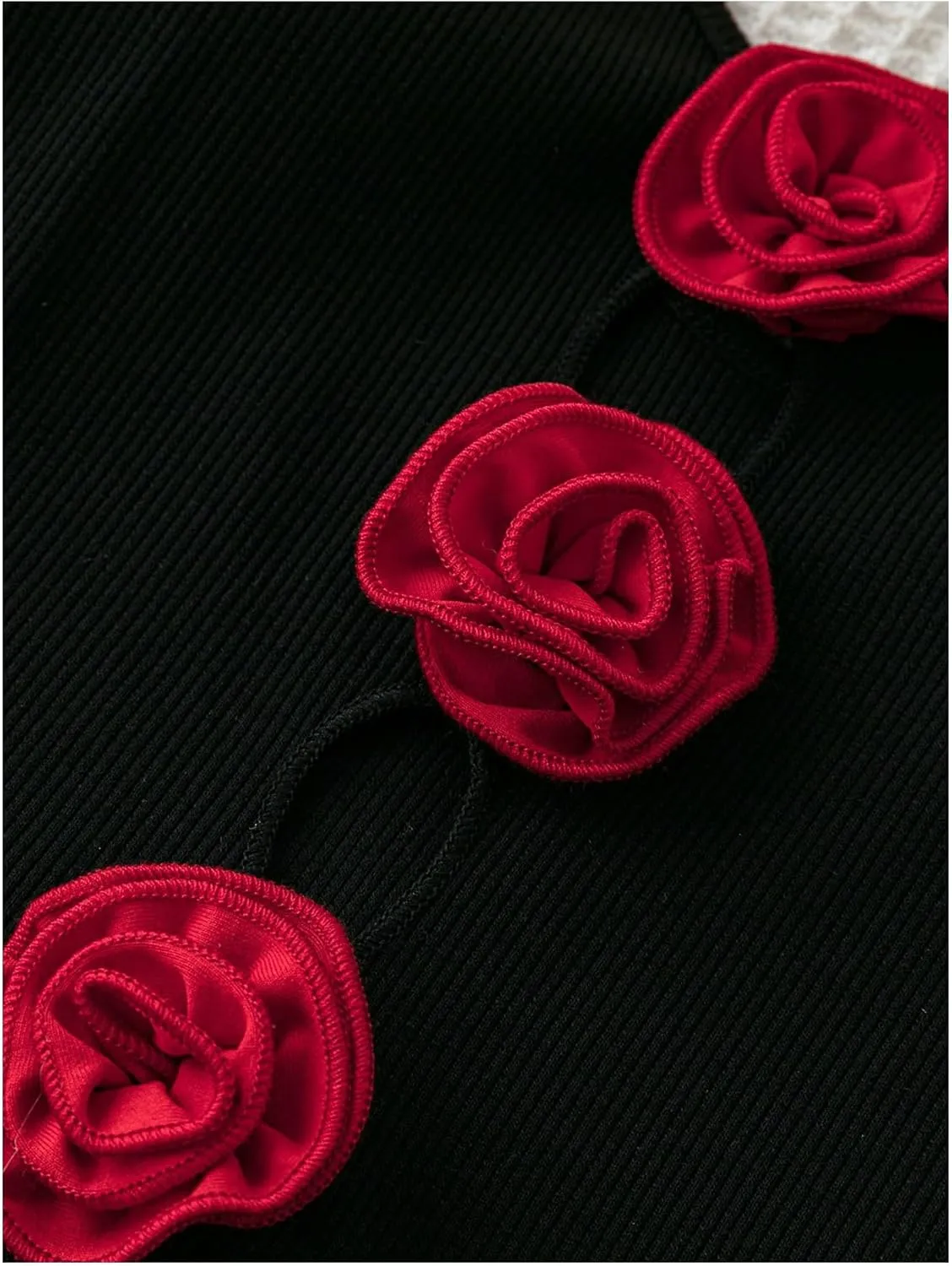 SHENHE Women's Ribbed Knit Cut Out Flower Rosette Top V Neck Sexy Fitted Tank Top