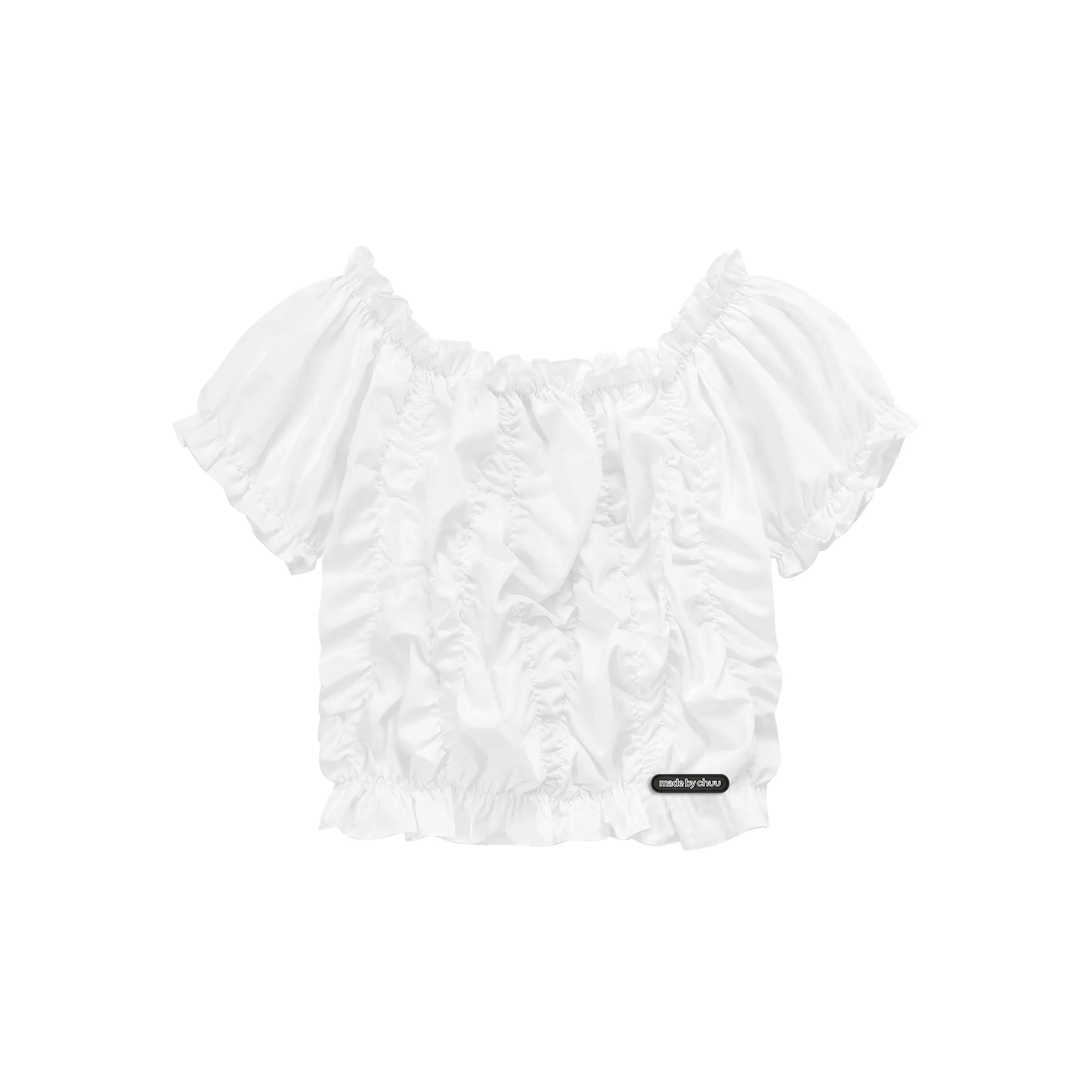 Shirred Puffy Sleeve Cropped Blouse