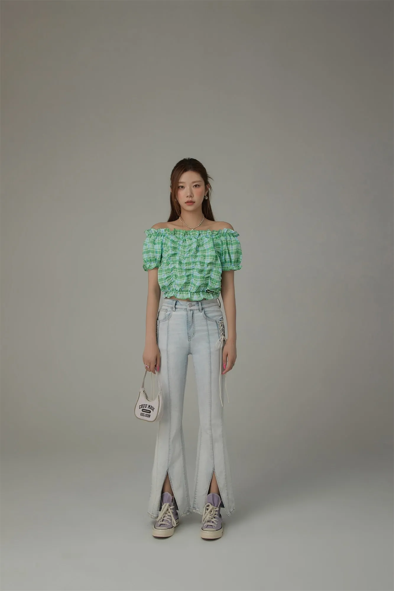 Shirred Puffy Sleeve Cropped Blouse