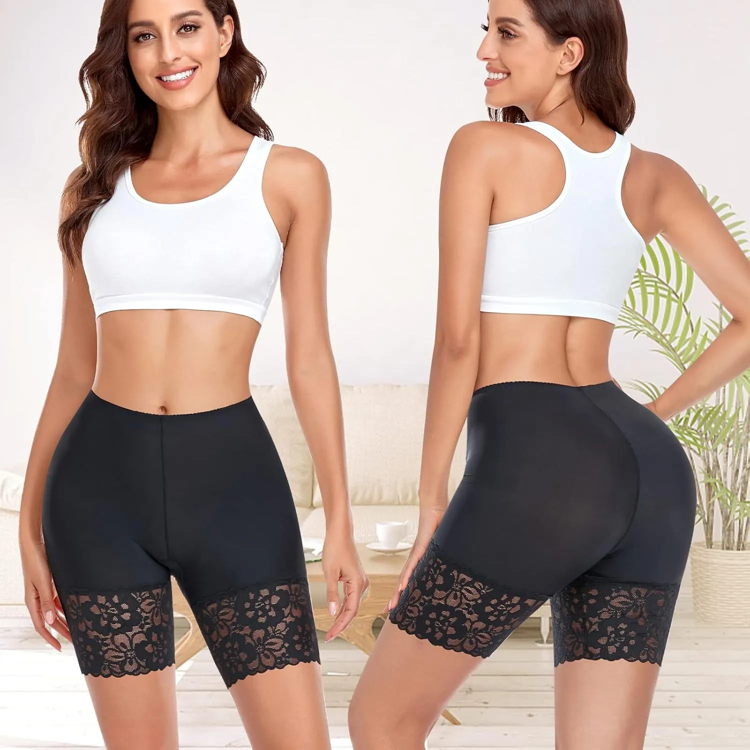 Slip Shorts for Under Dresses Women Anti Chafing Underwear Seamless Boyshorts Panties Lace Under Shorts