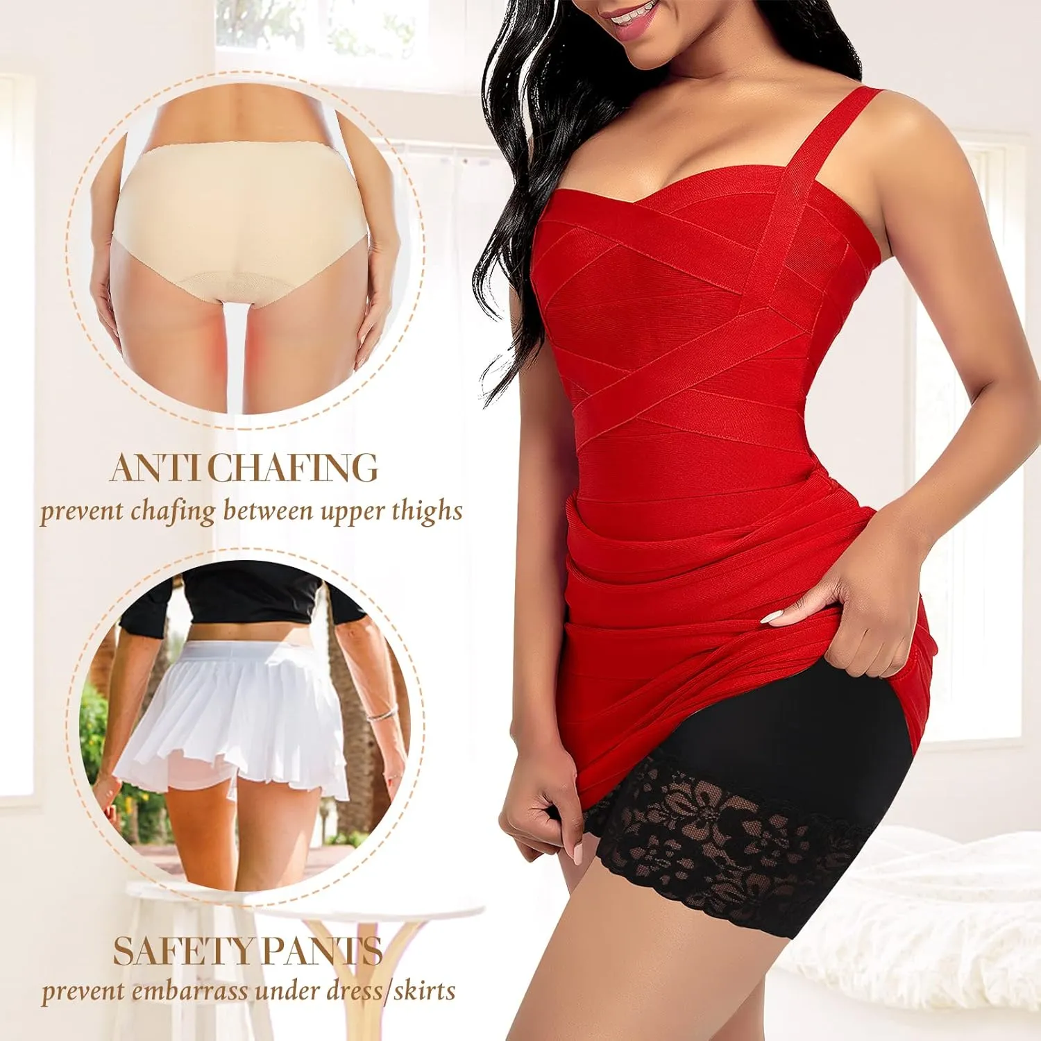 Slip Shorts for Under Dresses Women Anti Chafing Underwear Seamless Boyshorts Panties Lace Under Shorts