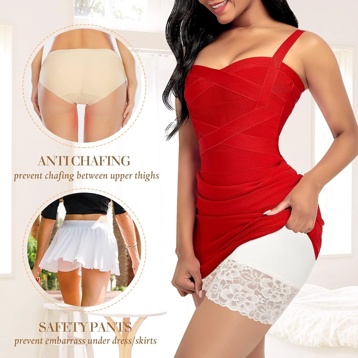 Slip Shorts for Under Dresses Women Anti Chafing Underwear Seamless Boyshorts Panties Lace Under Shorts