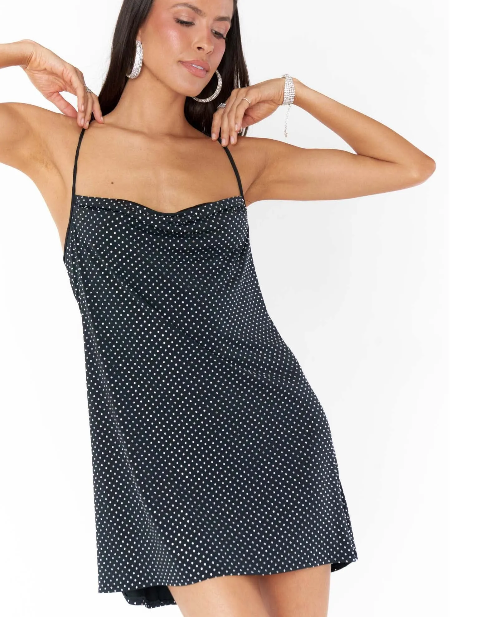 Suzanna Slip Dress | Black Rhinestone Stretch