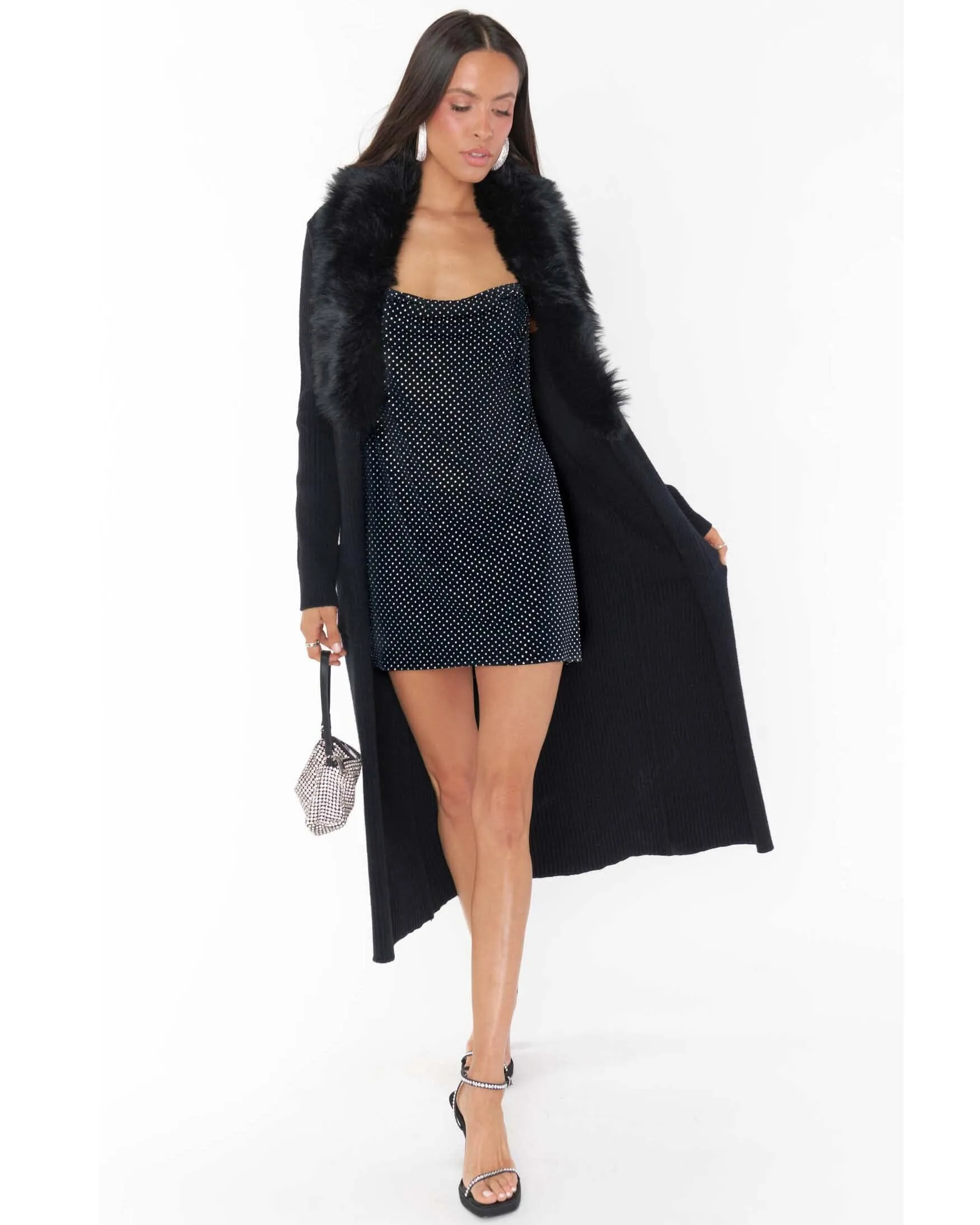 Suzanna Slip Dress | Black Rhinestone Stretch