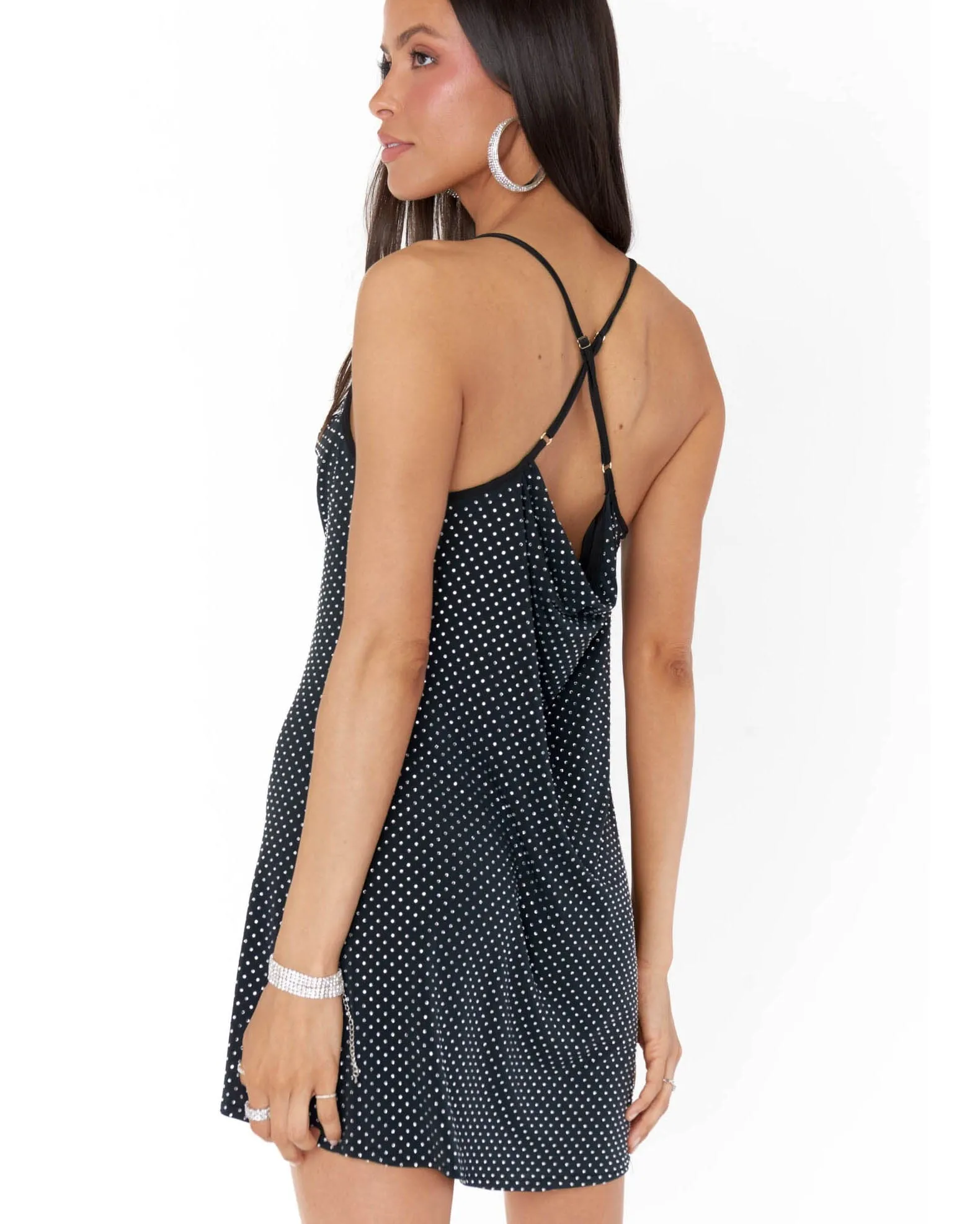 Suzanna Slip Dress | Black Rhinestone Stretch