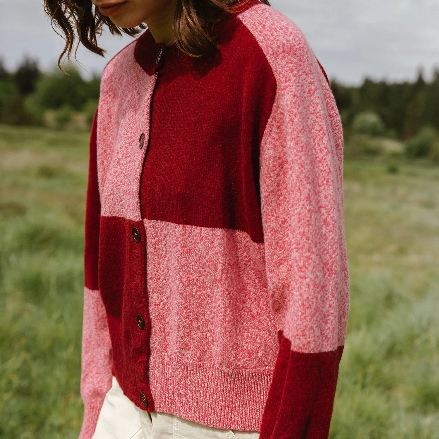 Tewksbury  Check Cardigan - Raspberry