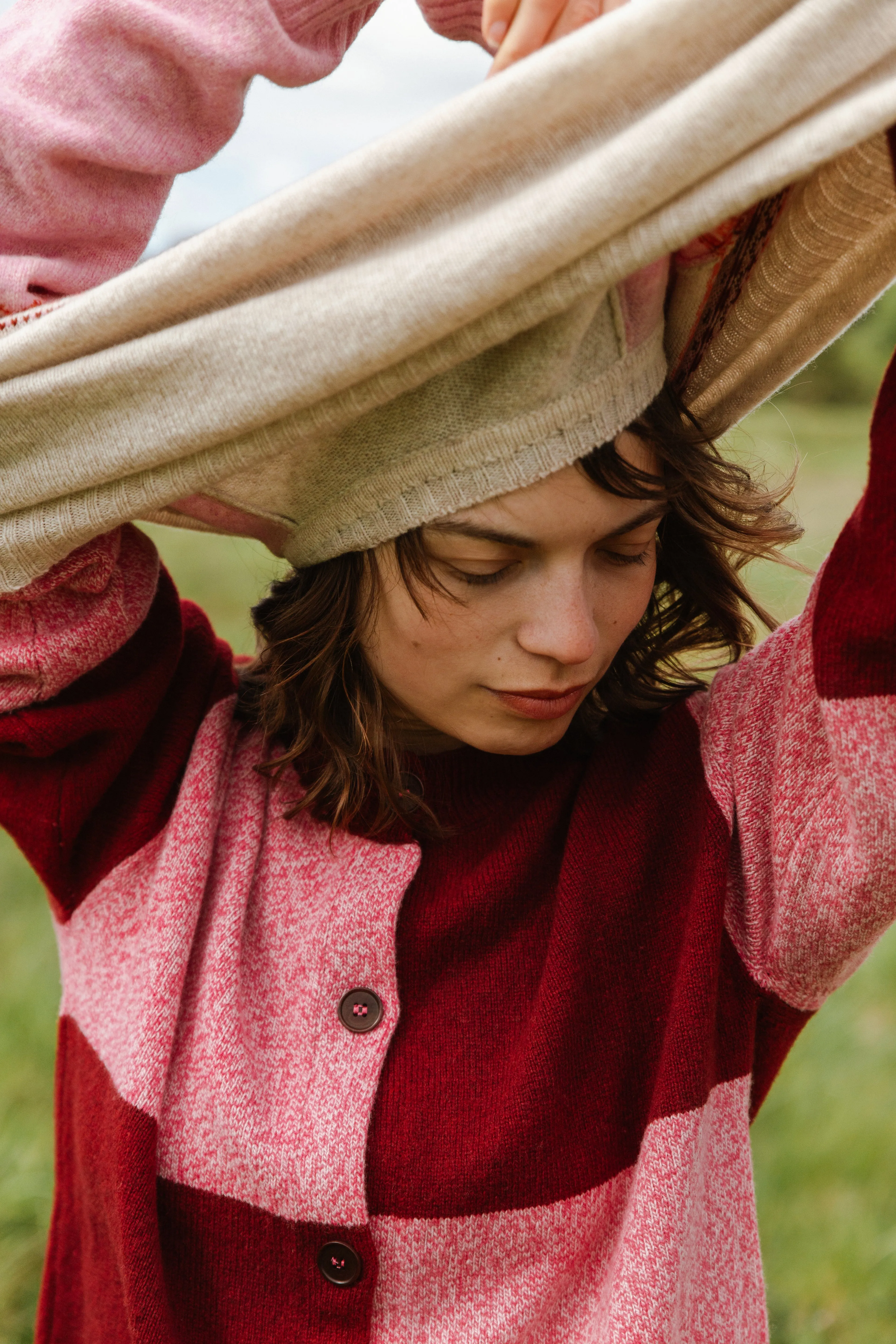 Tewksbury  Check Cardigan - Raspberry