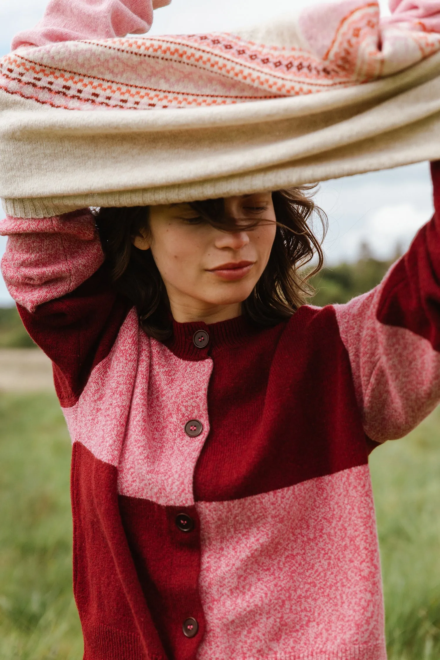 Tewksbury  Check Cardigan - Raspberry