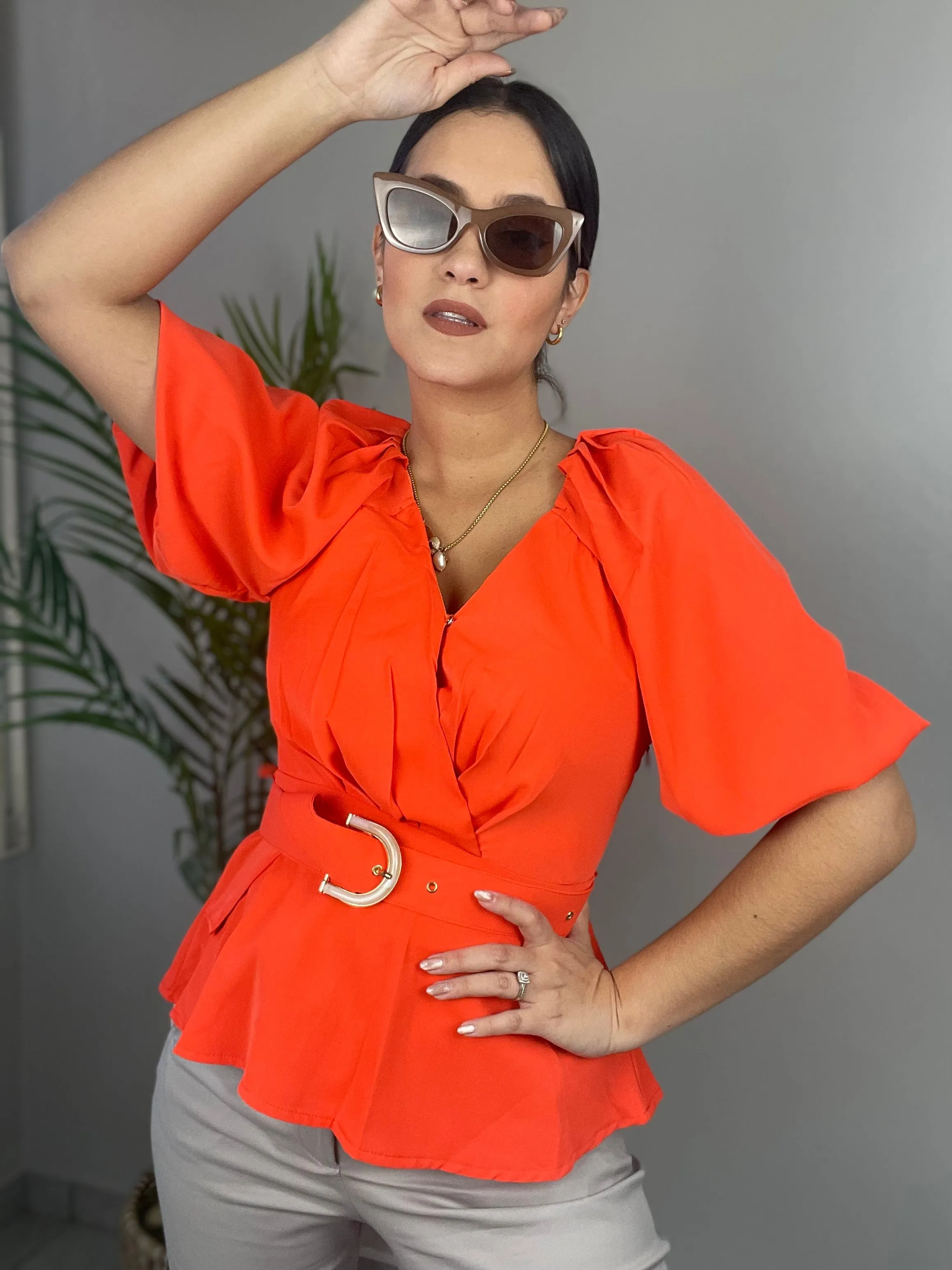 Tomato Peplum Blouse