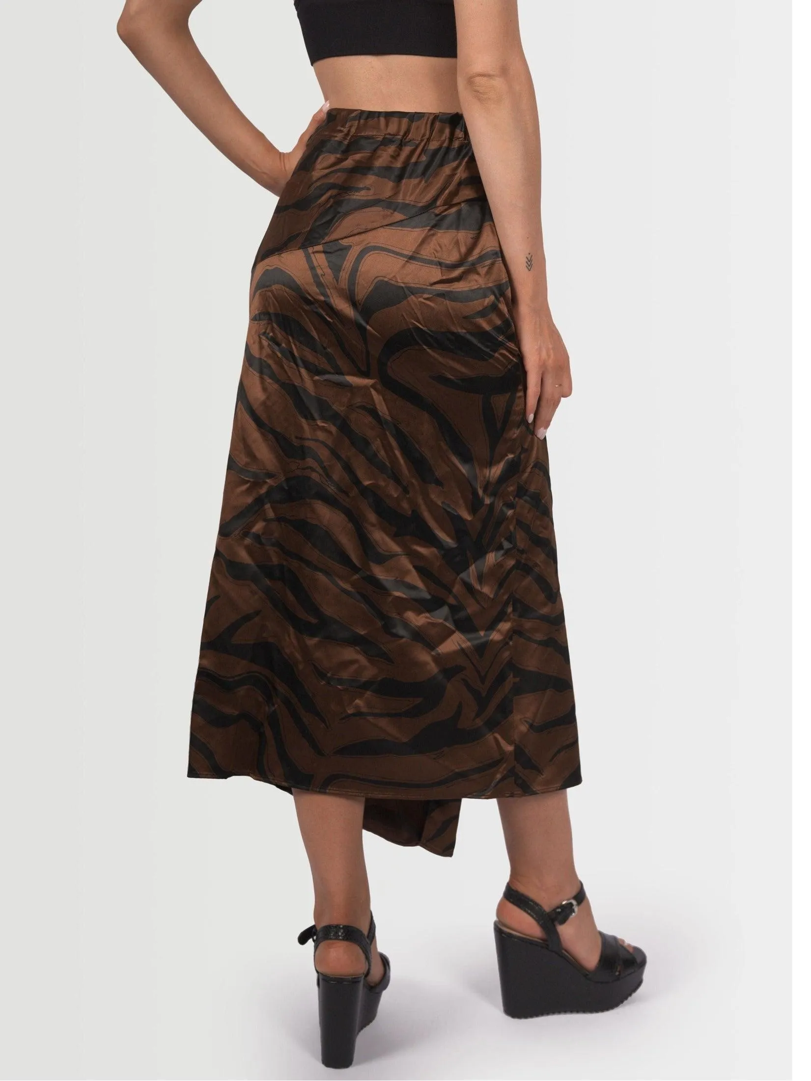 Topshop Women's Satin Animal Print Maxi Skirt - Bronze & Black