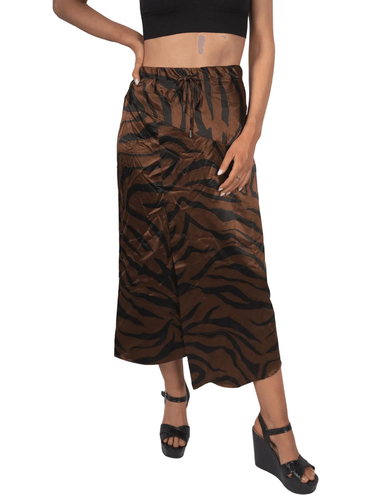 Topshop Women's Satin Animal Print Maxi Skirt - Bronze & Black