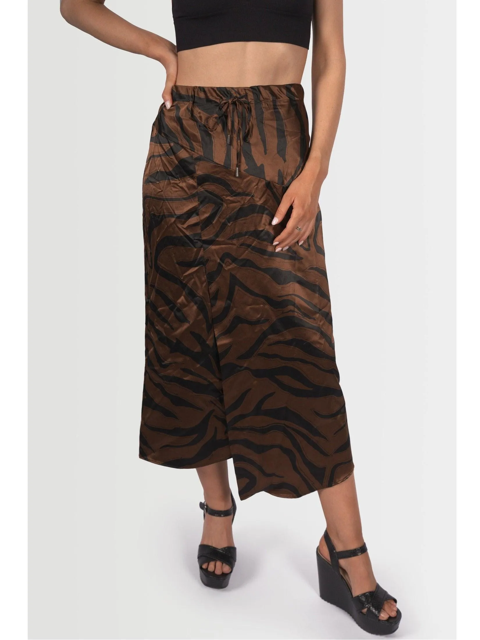 Topshop Women's Satin Animal Print Maxi Skirt - Bronze & Black