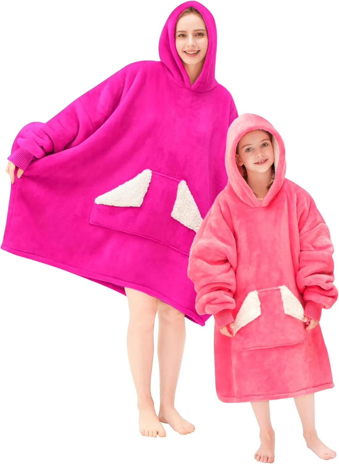 Touchat Wearable Blanket Hoodie, Oversized Sherpa Fleece Sweatshirt Blanket with Giant Hood Pocket and Sleeves for Adult, Warm & Cozy Blanket Gifts for Women (Neon Pink)