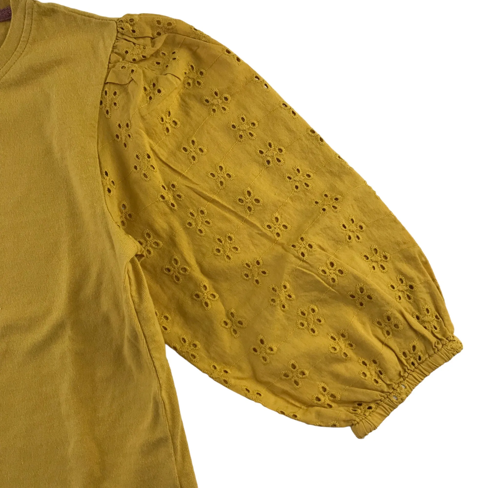 Tu t-shirt 7-8 years mustard yellow puffy embroidered sleeves cotton