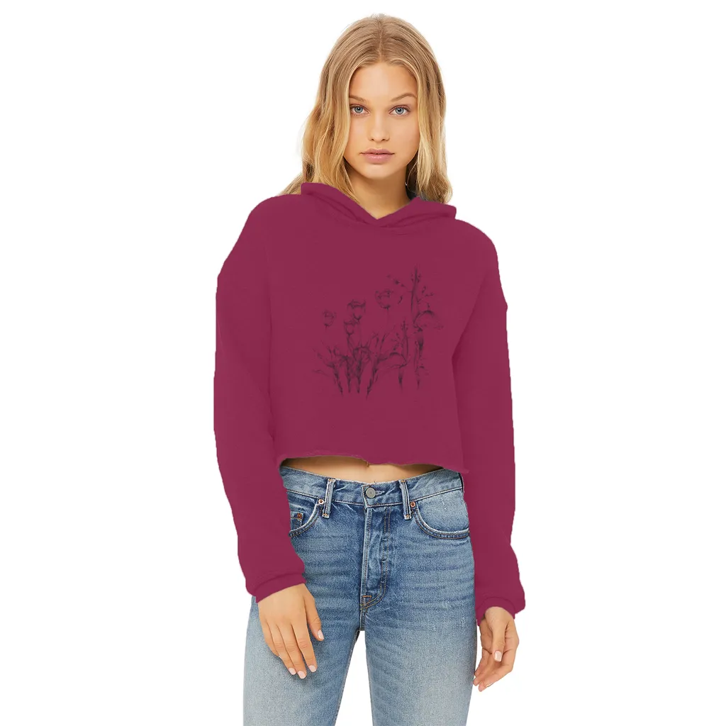 tulip illustrations vintage cropped raw edge graphic hoodie