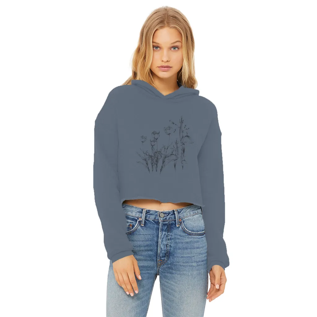 tulip illustrations vintage cropped raw edge graphic hoodie