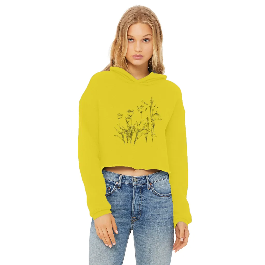 tulip illustrations vintage cropped raw edge graphic hoodie