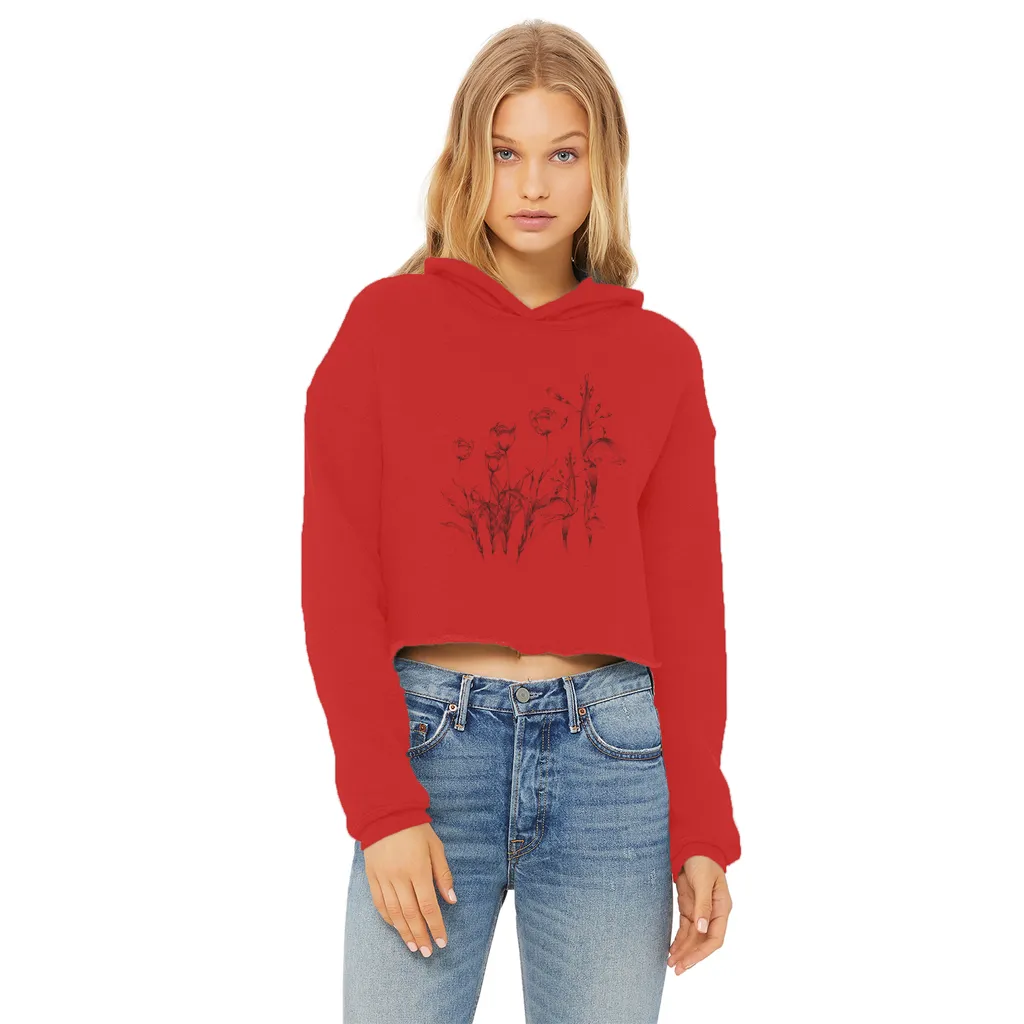 tulip illustrations vintage cropped raw edge graphic hoodie