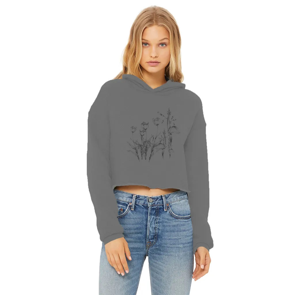 tulip illustrations vintage cropped raw edge graphic hoodie