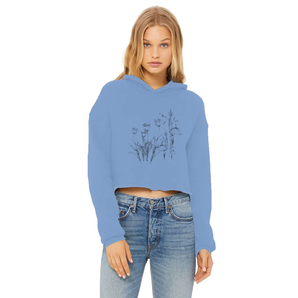tulip illustrations vintage cropped raw edge graphic hoodie