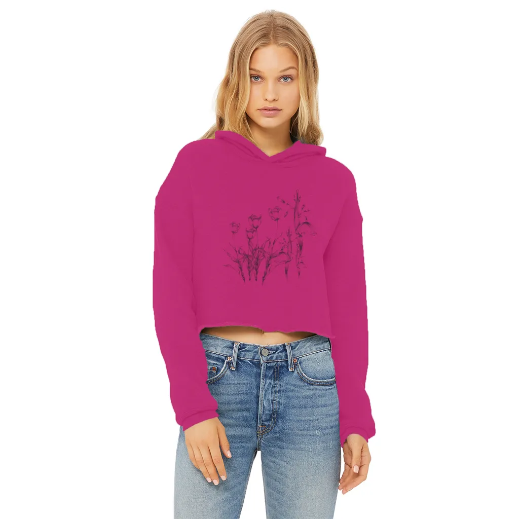 tulip illustrations vintage cropped raw edge graphic hoodie
