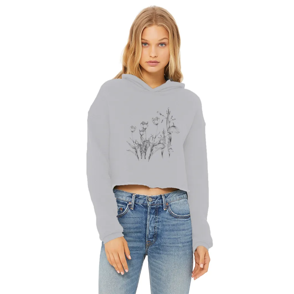 tulip illustrations vintage cropped raw edge graphic hoodie