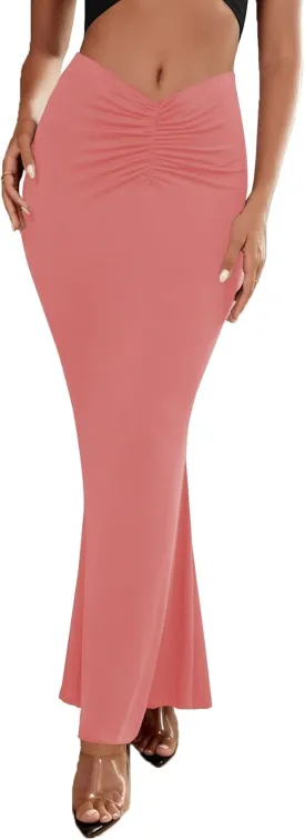Umenlele Women's Casual High Waist Ruched Stretchy Bodycon Long Maxi Skirt