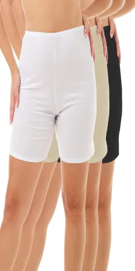 Underworks USA Womens 100% Cotton Cuff Leg Boy-Leg Brief Bloomers Pettipants Slip Shorts 8-inch Inseam 3-Pack