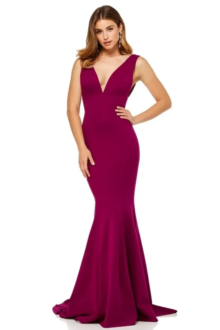 V Neck Plum Gown