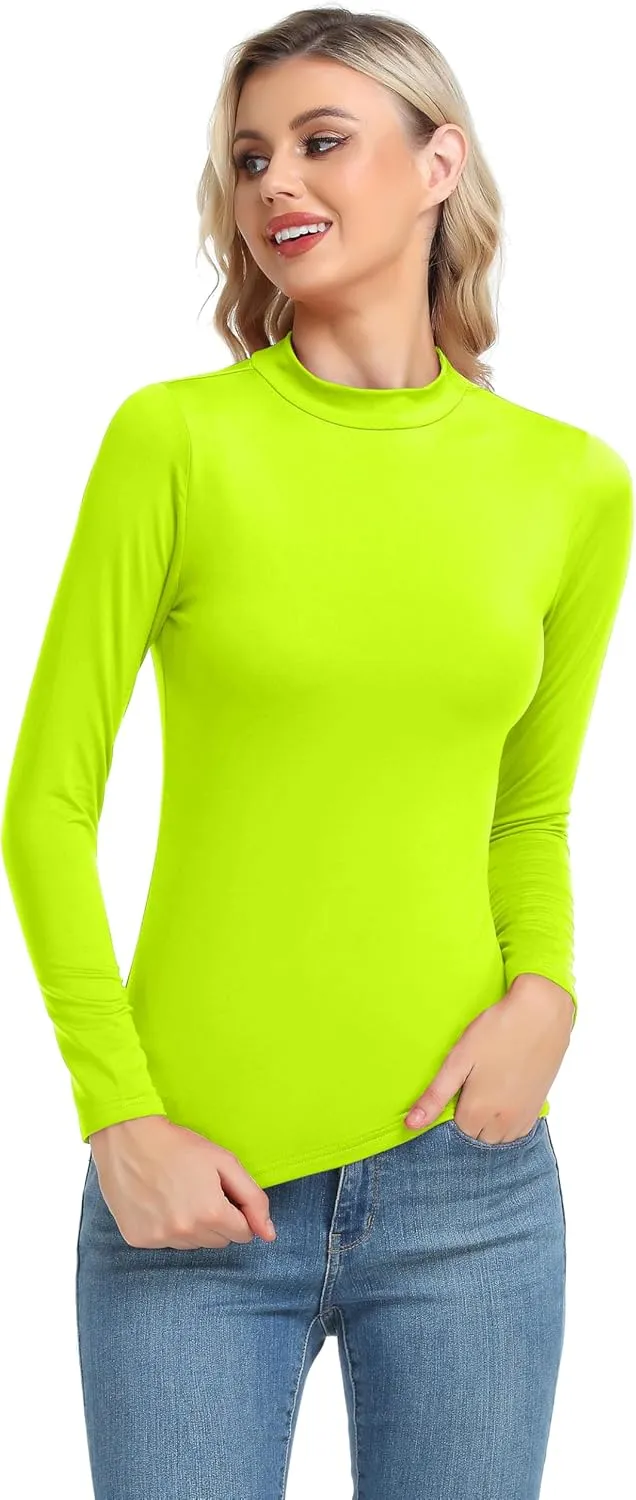 Women's Basic Long Sleeve Thermal Top Lightweight Mock Neck Shirts Slim Fit Layer Soft Top