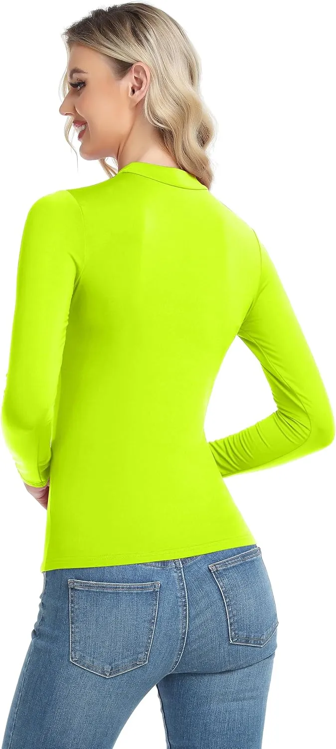 Women's Basic Long Sleeve Thermal Top Lightweight Mock Neck Shirts Slim Fit Layer Soft Top