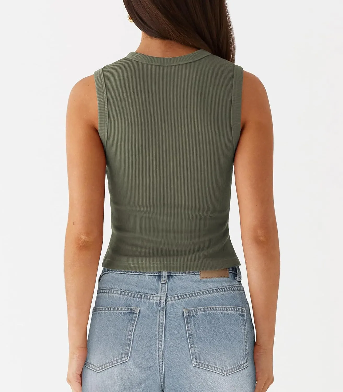 Womens Button Down Tank Top Sleeveless Ribbed Fitted Vest Casual Crewneck Trendy Y2K Going Out Crop Knit Vest Top
