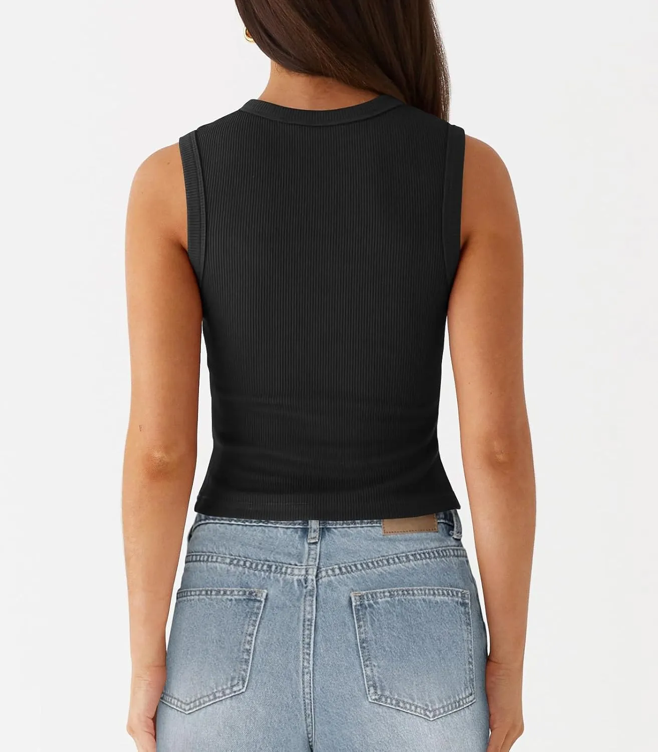 Womens Button Down Tank Top Sleeveless Ribbed Fitted Vest Casual Crewneck Trendy Y2K Going Out Crop Knit Vest Top